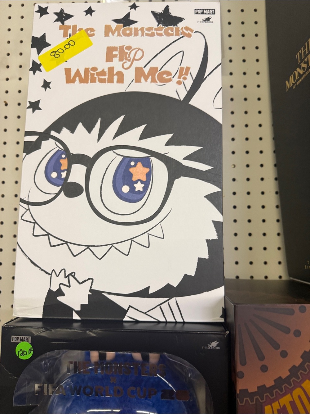 Pop Mart The Monsters "Flip With Me" Box Art - Black & White with Blue Accents